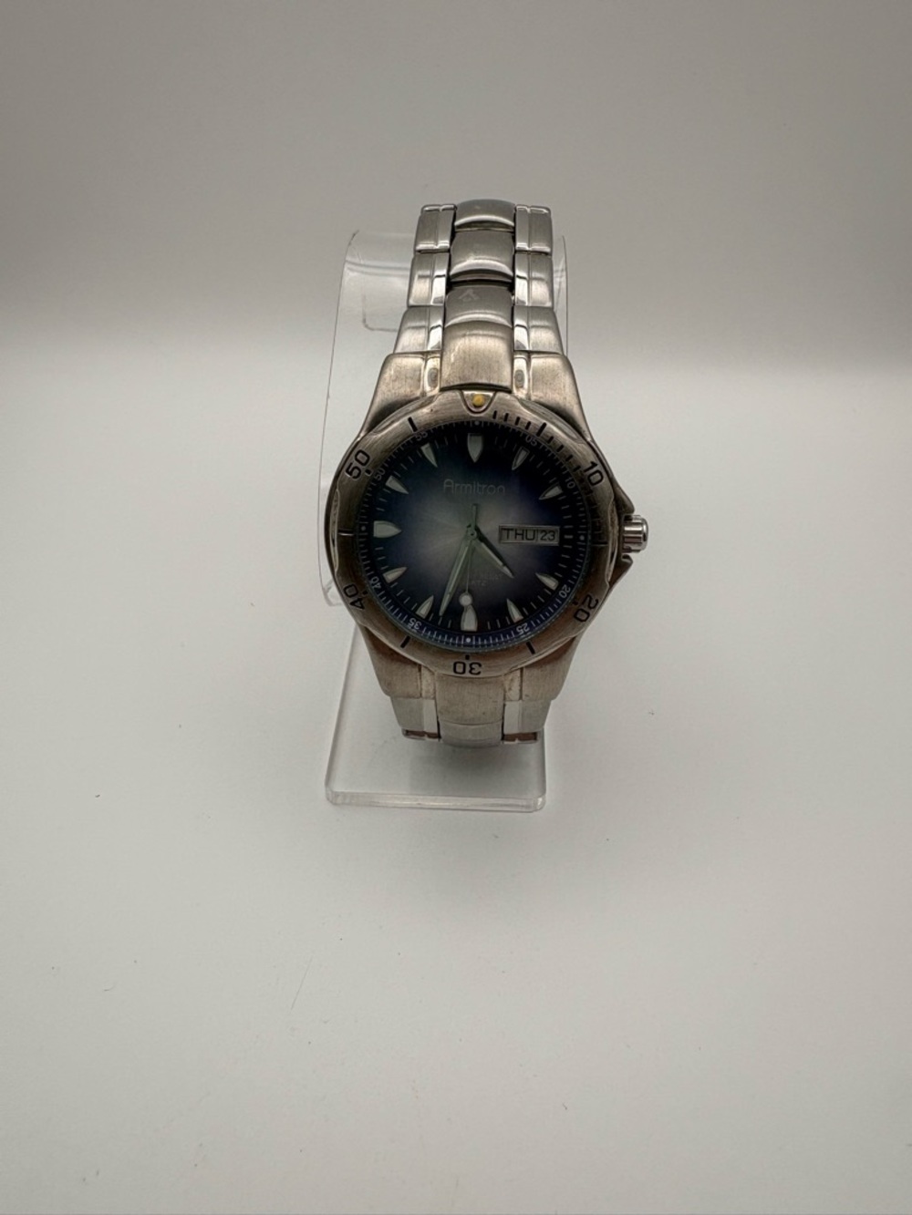 Armitron Silver Bracelet Watch Blue Gradient Day Date Dial